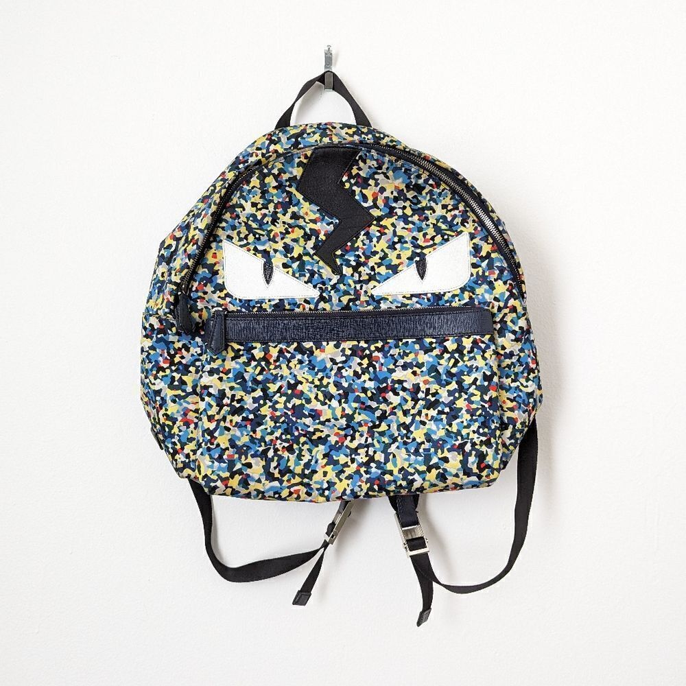 Fendi multicolor confetti print monster eyes nylon backpack bag